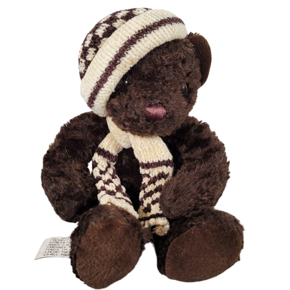 Brown Teddy Bear with Knit Hat & Scarf, Rich Limited, 8 Inch Plush Toy